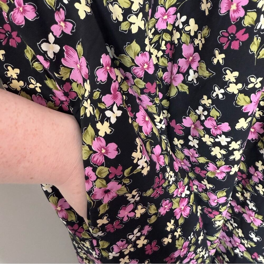 Vintage 90s Elizabeth Williams Floral Long Dress Black Purple Pink Plus Size 3XL - Picture 7 of 7